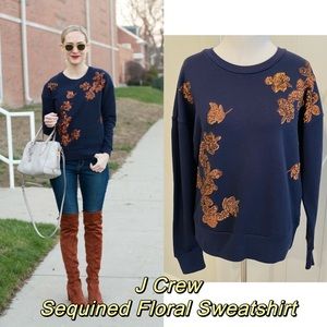 J‎ crew Sequined Floral Embroidered Sweatshirt S
